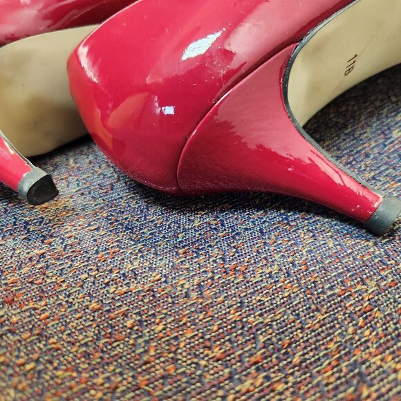 Kitten Patent Leather Talbots Heels Deep Red/Magenta Ruffled Bow Women's 11 B - Picture 9 of 9